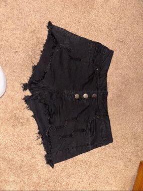 Angel Kiss Black Distressed High-Rise Denim Shorts